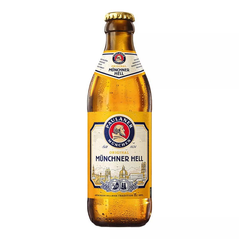 Paulaner Münchner Hell 500ml beer bottle on a white background 