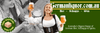 Advertisement for Germanliquor.com.au featuring a woman in traditional German attire holding beer glasses.