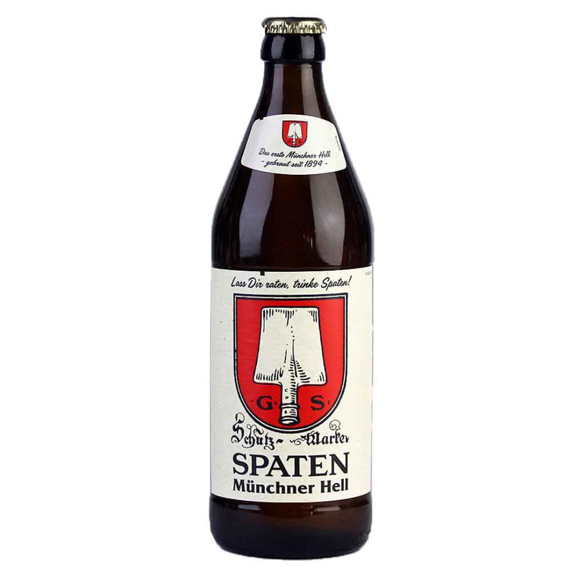 Spaten Munchner Hell 500ml Bottle on a white background