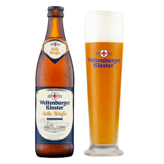 Weltenburger Kloster Helle Weisse Beer bottle and glass