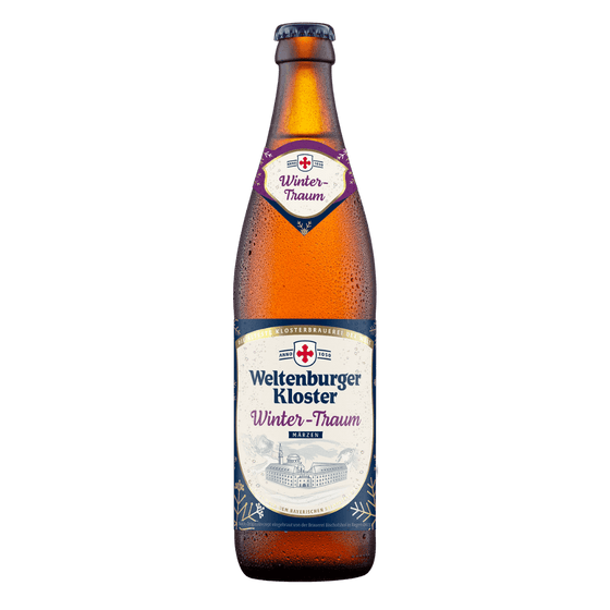 Weltenburger Kloster Winter-Traum beer bottle with label on a white background
