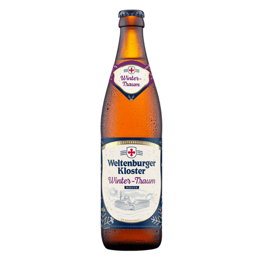 Weltenburger Kloster Winter-Traum beer bottle with label on a white background